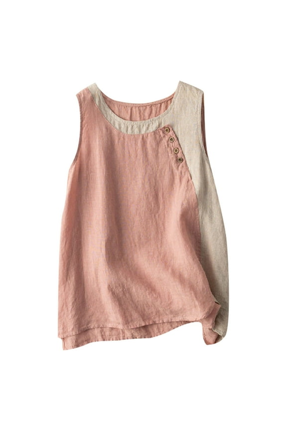 Women's Sleeveless Tank Tops Lightweight Crewneck Dressy Blouses Flowy Casual Shirts Casual Loose Camisole Tops Baggy T-shirt Vest Tee Summer Tshirt Pink XL