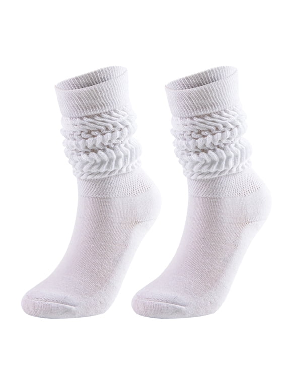 Women's Slouch Crew Socks, Ribbed Knit Stackable Mid Calf Socks, Solid Color Soft Casual Socks for Boots Skirt Spring Autumn Silver One Size