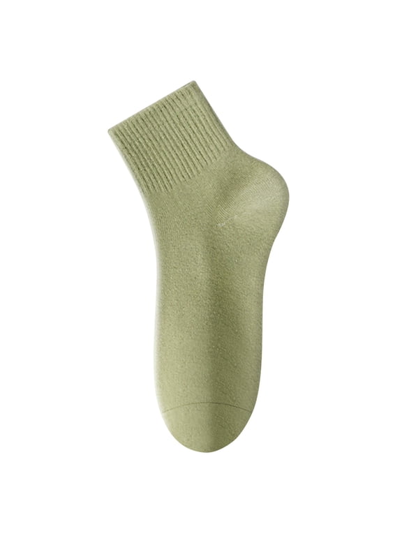 Women's Solid Color Crew Socks, Ribbed Cuff Soft Cotton Mid Calf Socks, Casual Breathable Basic Daily Socks Army Green One Size