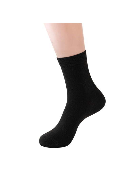 Women's Solid Cotton Crew Socks, Plain Mid‑Calf Casual Socks, Seamless Toe, Ribbed Elastic Cuff, Black for Office Home Daily Wear Black One Size