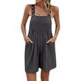 thumbnail image 1 of JFGHDG Women's Summer Cotton Linen Short Overalls Casual Bib Overall Shorts Rompers with Pockets Gray XL, 1 of 3