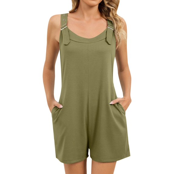 JFGHDG Women's Summer Short Overalls Casual Sleeveless Adjustable Button Strap Loose Jumpsuits Rompers with Pockets 2026 Green 2XL