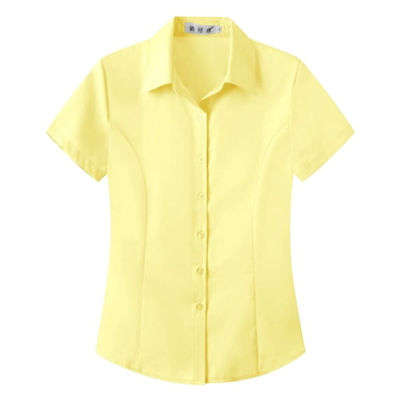 JFGHDG Women's Tailored Short Sleeve Slim Fit Button Down Blouse Wrinkle Free Office Formal Work Blouses Top Yellow 7XL