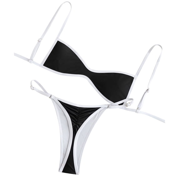 JFGHDG Women's Triangle Color Block Adjustable Straps Bikini Set Two Piece Swimsuit Black L