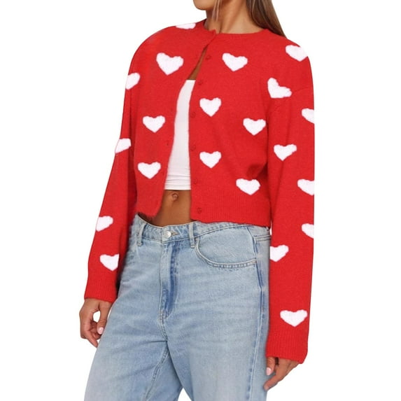 JFGHDG Women's Valentine's Day Knit Sweater Womens Cardigan Sweater Print Cardigan for Women Graphic Sweaters Sweater Cardigan Valentine Day Sweaters Womens Plus Size Sweater Jacket Red M
