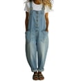 thumbnail image 1 of JFGHDG Womens Denim Bib Overalls Barrel Wide Leg Baggy Adjustable Strap Denim Pants Jumpsuits with Pockets Light Blue L, 1 of 4