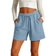 thumbnail image 1 of JFGHDG Womens Drawstring Shorts Summer Elastic Waist Casual Lightweight Cotton Beach Vacation Lounge Shorts with Pockets Light Blue XS, 1 of 9