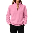 thumbnail image 1 of JFGHDG Womens Mock Neck Sweatshirt Quarter Zip Pullover Oversized Long Sleeve Tops Pink M, 1 of 8