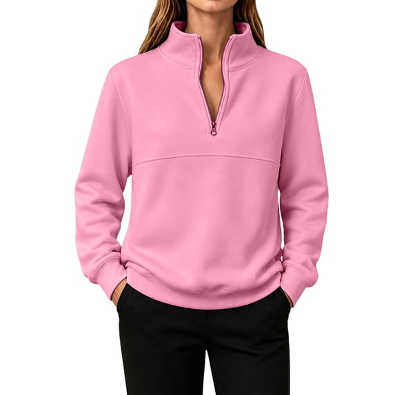 JFGHDG Womens Mock Neck Sweatshirt Quarter Zip Pullover Oversized Long Sleeve Tops Pink M