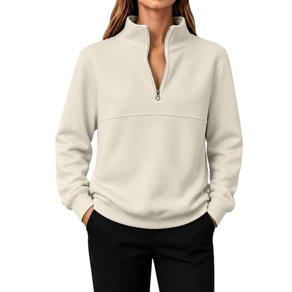 JFGHDG Womens Quarter Zip Oversized Sweatshirts Fleece Pullover Mock Neck Sweater Fall Workout Jacket Beige XL