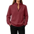 thumbnail image 1 of JFGHDG Womens Quarter Zip Pullover Sweatshirt, 1/4 Zip Mock Neck Knit Fleece Pullover Sweatshirt Brick Red S, 1 of 8