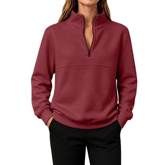 JFGHDG Womens Quarter Zip Pullover Sweatshirt, 1/4 Zip Mock Neck Knit Fleece Pullover Sweatshirt Brick Red S