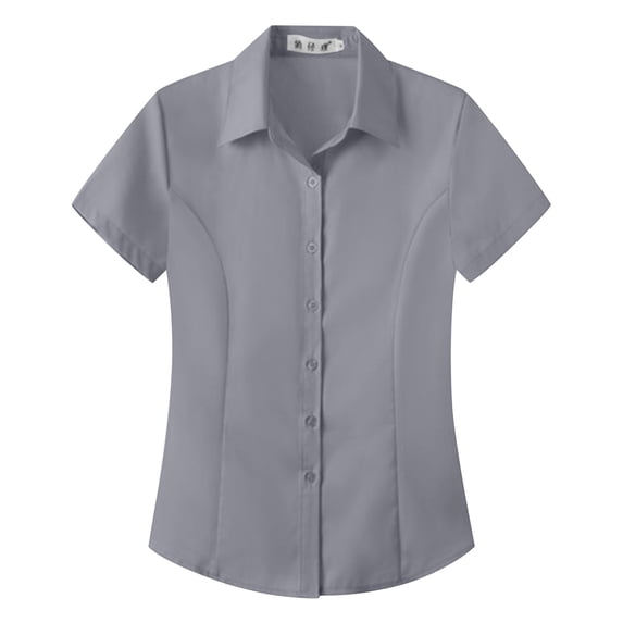 JFGHDG Womens Stain Shield Dress Shirts Wrinkle Free Short Sleeve Solid Tops Blouses Button Down Shirts Gray M
