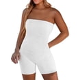 thumbnail image 1 of JFGHDG Womens Strapless Tube Jumpsuit Solid Color Sleeveless Stretch Bodycon Short Bermuda Romper Catsuit Club Vacation Outfit White L, 1 of 9