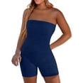 thumbnail image 1 of JFGHDG Womens Summer Romper Strapless Bandeau Tube Solid Color Stretch Beach Vacation Jumpsuit Resort Wear Short Bermuda Shorts Club Outfit Navy XL, 1 of 9