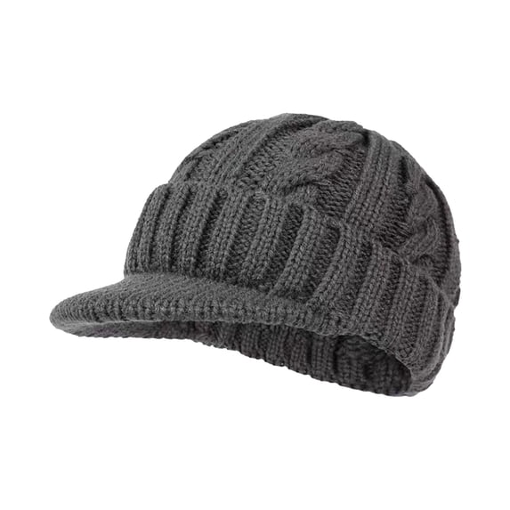 JFGHDG Womens Winter Elegant Cable Flower Knitted Newsboy Cabbie Cap Beret Beanie Hat with Visor, Warm Plush Fleece Lined Dark Gray One Size