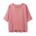 thumbnail image 1 of JFGHDG linen shirts for women Short Sleeve Cotton Linen Shirt linen button down shirt women women short sleeve blouse bee shirt women Button Shirt Top Stand Sleeve Collar Shirt Shirt Pink 2XL, 1 of 9