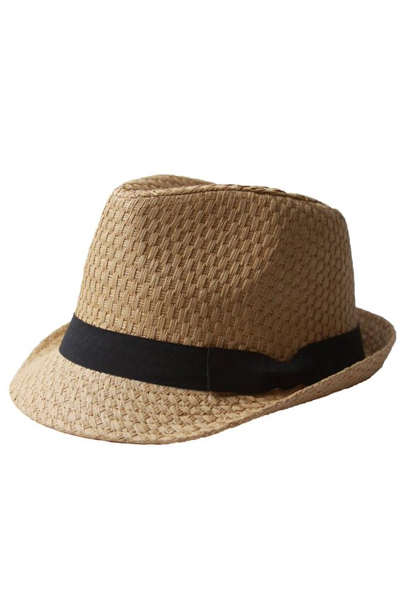 JFH Tweed Straw Cuban Style Fedora - , Natural S/M