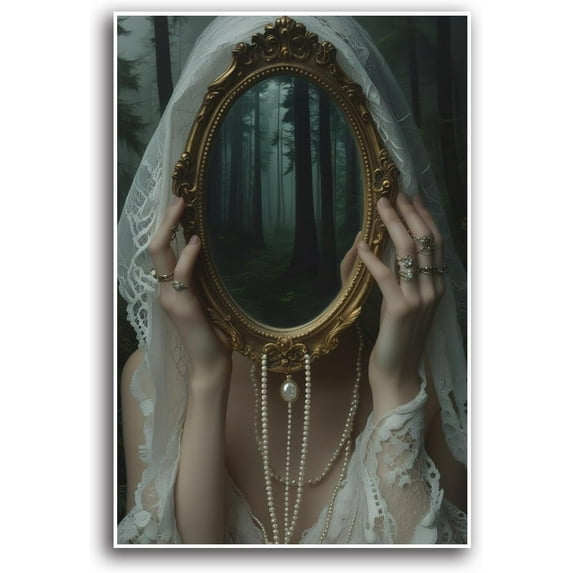 JFHCQJPK Witch in the Forest Halloween Print Wall Art Poster Witch Decor Vintage Print Dark College Wall Art Victorian Gothic Room Decor Canvas Wall Print8x12in Metal blackFramed
