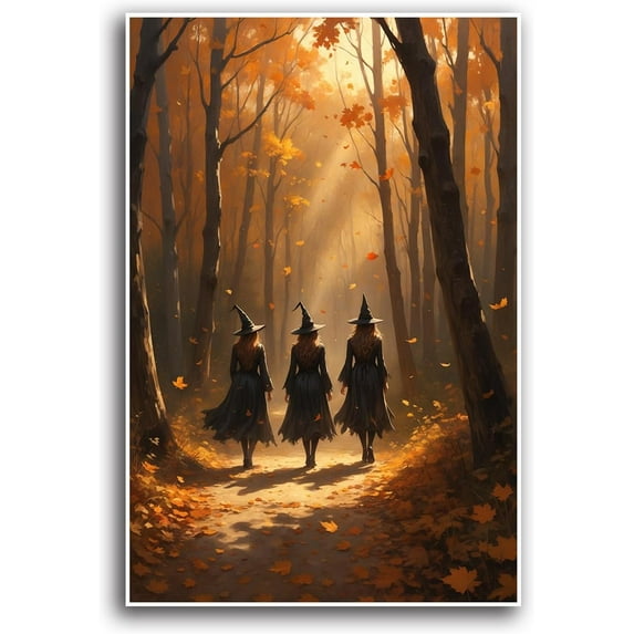 JFHCQJPK Witch in the Forest Halloween Print Wall Art Poster Witch Decor Vintage Print Dark College Wall Art Victorian Gothic Room Decor Canvas Wall Print8x12in Metal blackFramed
