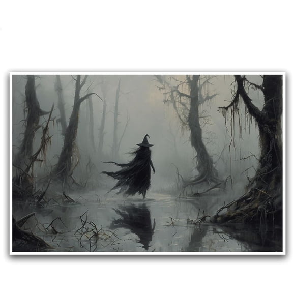 JFHCQJPK Witch in the Forest Halloween Print Wall Art Poster Witch Decor Vintage Print Dark College Wall Art Victorian Gothic Room Decor Canvas Wall Print8x12in Metal blackFramed