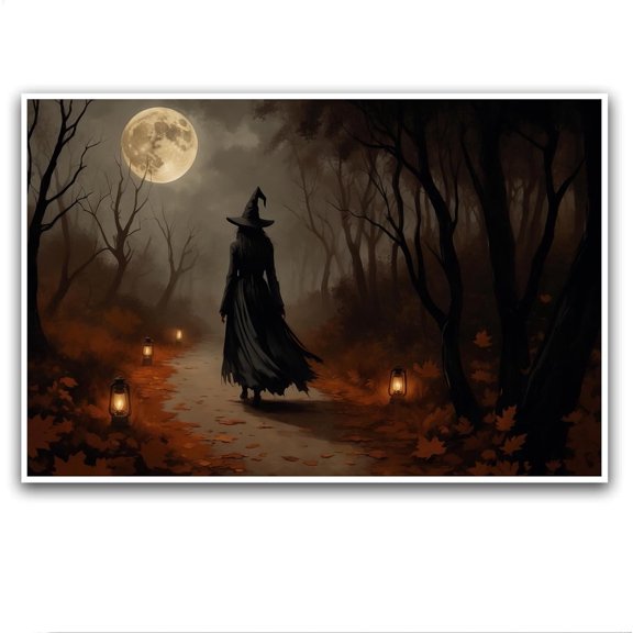 JFHCQJPK Witch in the Forest Halloween Print Wall Art Poster Witch Decor Vintage Print Dark College Wall Art Victorian Gothic Room Decor Canvas Wall Print8x12in Metal blackFramed