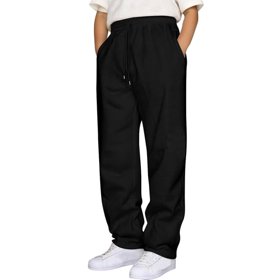 JFHHQ Athletic Joggers for Boys School Uniform Pants Boys Elastic Waistband Jogger Pants With Drawstring Loose Fit Casual Trousers For Kids And Teens Comfortable Fly Design Black 15-16 Years