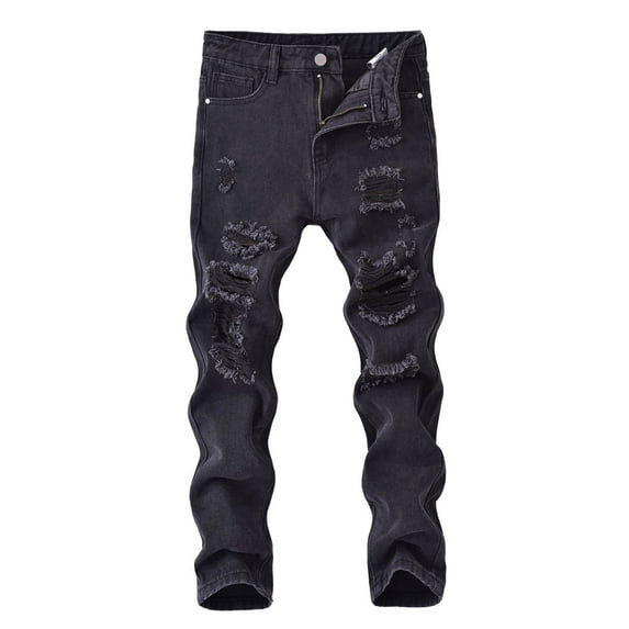 JFHHQ Girls Ripped Jeans Toddler Boy Winter Jeans Boys Distressed Denim Pants Winter Autumn Casual Trousers for Teenagers with Street Fashion Style and Black 9-10 Years