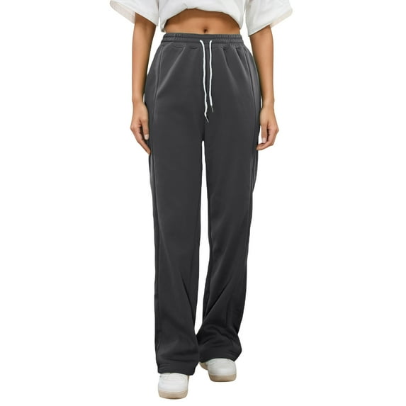 JFHHQ High Waisted Girls Leggings Shaping Girls Sweatpants Girls Casual Loose Fit Elastic Waist Drawstring Straight Wide Leg Joggers Sweatpants Athletic Open Dark Gray 15-16Years