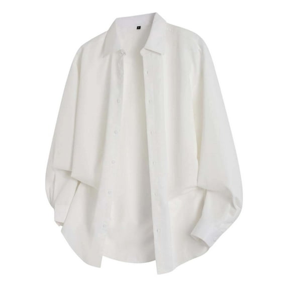 JFHHQ Men's Dress Shirt Autumn Men Casual Shirt Solid Color Loose Fit Comfortable top Long Sleeve Daily Wear White XL