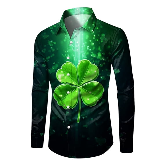 JFHHQ Men's St Patricks Day Long Sleeve Casual Shirt Autumn 3D Printed tops for Male Holiday Celebration Red XXXL