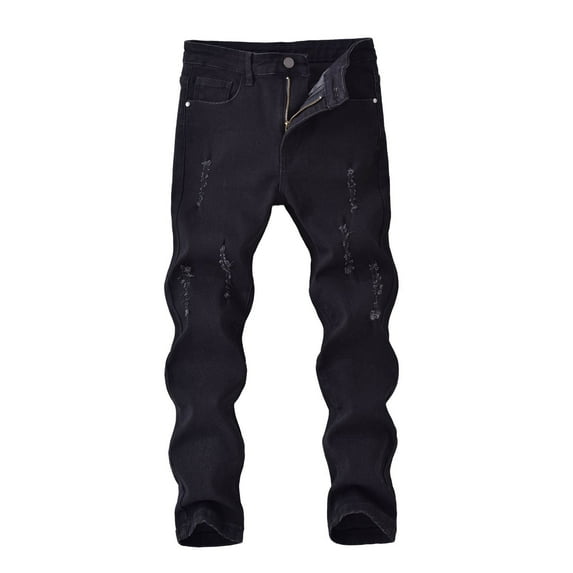 JFHHQ Stretch Kids Jeans Winter Jeans for Kids Boys Distressed Denim Pants Autumn Winter Casual Street Fashion Trousers for Teen Big Kids Youth Black 11-12 Years