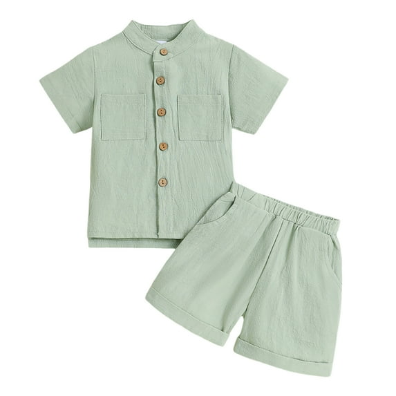 JFHHQ Toddler Baby Boy Summer Clothes Color Block Short Sleeve Button-down Shirt Tops + Cotton Pants Set