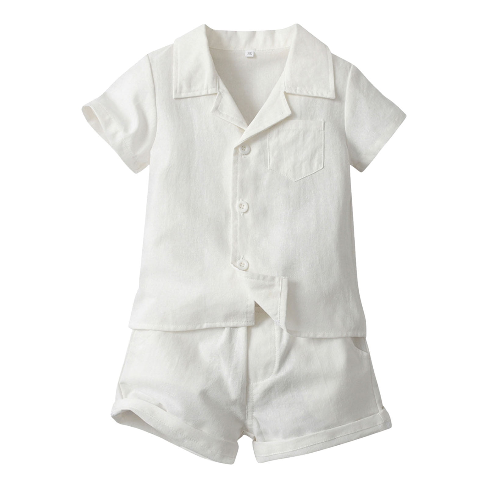 Boys Henley Neck T-Shirt & Denim Shorts Set – Peach & Black main image 1