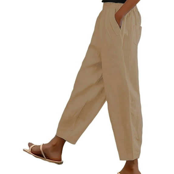 JFHHQ Women's Solid Color High-Waisted Stretch Formal Trousers 2025 New Slim Fit Suit Length Casual Pants Khaki M