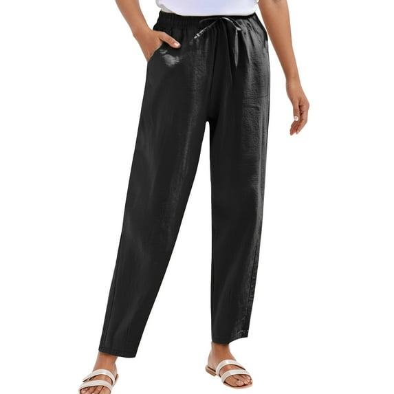 JFHHQ Women's Solid Color Stretch Pants 2025 New High-Waisted Slim Fit Formal Suit Length Trousers Black S