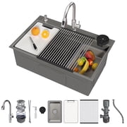 JFHID 33X22 Drop In Kitchen Sink, 304 Stainless Steel Workstation Sink,Topmount Single Bowl with Accessories, with Faucet