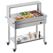 JFHID 6-Pan Commercial Food Warmer with Shield, 6 x 1/2 Pans Electric Steam Table with Undershelf,1500W 110V Stainless Steel Server for Party Restaurant