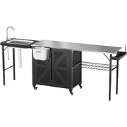 JFHID Outdoor Grill Cart Table with Sink,Porable Folding Stainless Steel Prep Station with Storage Cabinet,Waterproof Cover Included