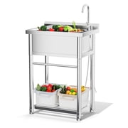 JFHID Stainless Steel Utility Sink, Free Standing Single Bowl Commercial Kitchen Sinks with Faucet & Shelf for Laundry Tub Restaurant Garage or Outdoor Use