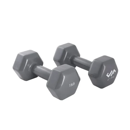 JFIT Vinyl Dumbbell (Set of 2), 15 LBS