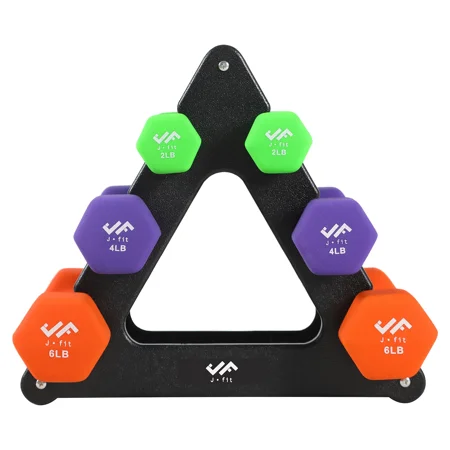 JFIT Dumbbell Set w/Durable Rack, Double Neoprene Coated Workout Weights, Solid Design Rack, 24 LB Set