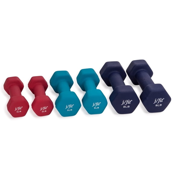 JFIT Dumbbell Pairs or Sets – Neoprene & Vinyl Coated Hand Weights for Home Gym, Strength Training, Aerobics, Cardio Exercise and Fitness