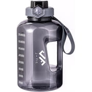 JFIT BPA Free Reusable Sports Water Bottle w/Time Markers, Leakproof Flip-Top Lid & Carry Strap   Durable PETG, 2.28" Wide-Mouth for Ice   Eco-Friendly, Odor-Free & Easy to Clean
