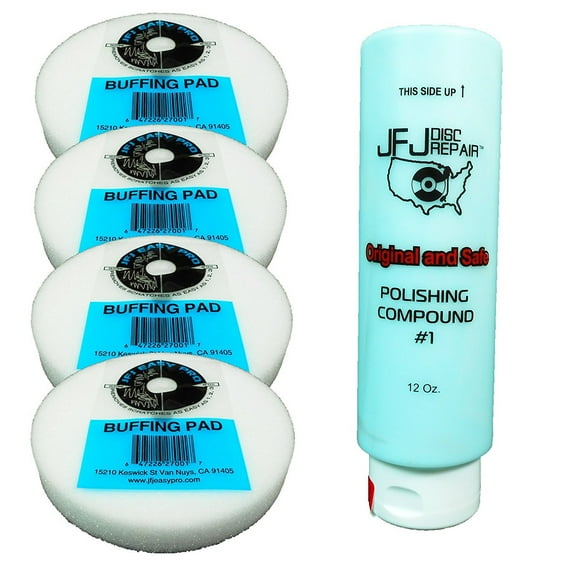 JFJ Combo Pack: 4 JFJ Easy Pro Buffing Pads, and 1 JFJ Polish Compound #1 12oz
