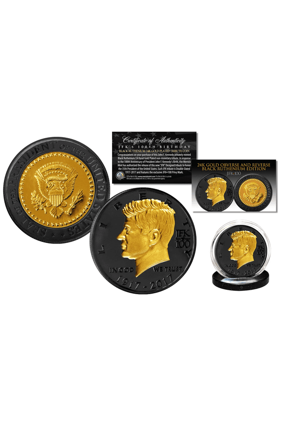 JFK 35th President 100th BDAY CELEBRATION Black Ruthenium & Gold Tribute Coin