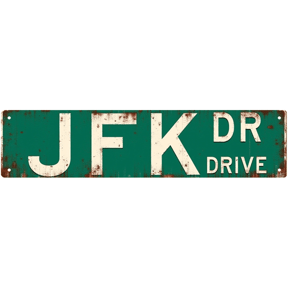 JFK Drive Tin Sign - 16x4 Inch - Ideal for Garage, Office, Man Cave Decor - Vintage Street Signs, Presidential Decor