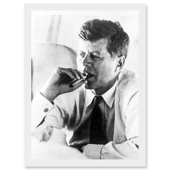 JFK John F Kennedy Smoking Cigar US President Picture A4 Artwork Framed Wall Art Print