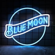 JFLLamp LED Neon Sign Moon Shape Blue White Light USB Plug Powered Wall Decor Acrylic Backboard Hanging Light for Room Bar