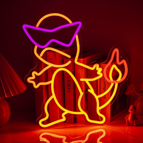 JFLLamp Charmander Neon Light, Orange, Anime, 15x16.5 in, USB Control for Home, Game Room, Bedroom, Arcade, Cafe